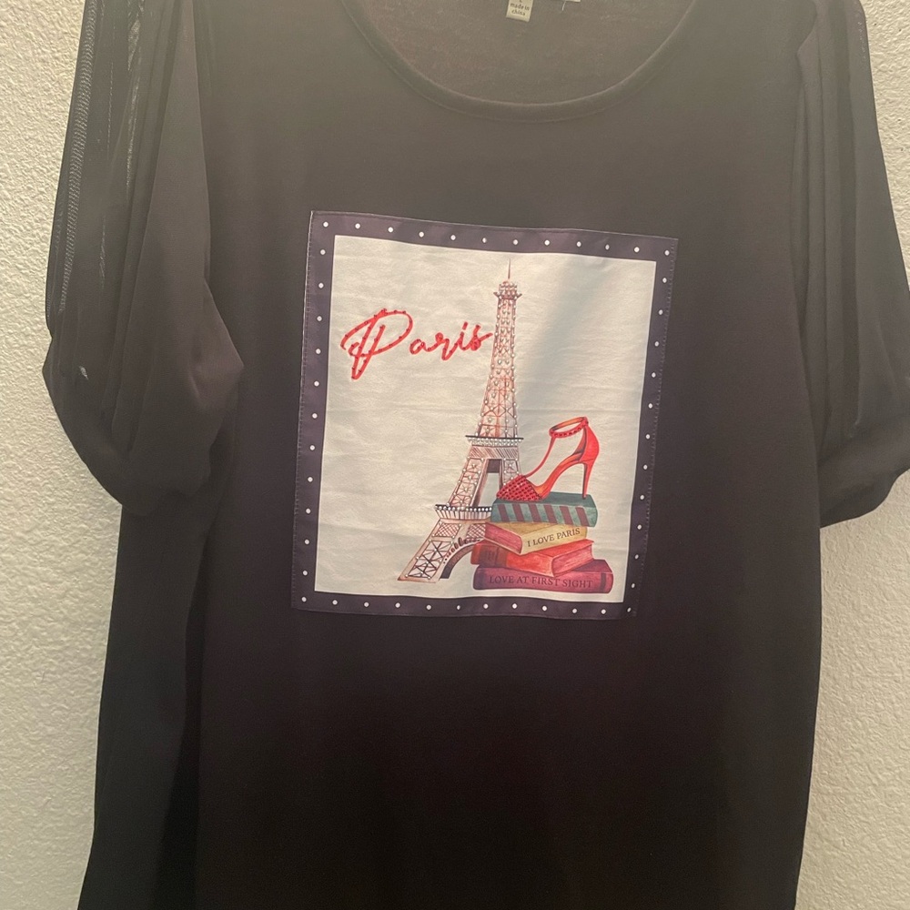 Black Paris Graphic Top